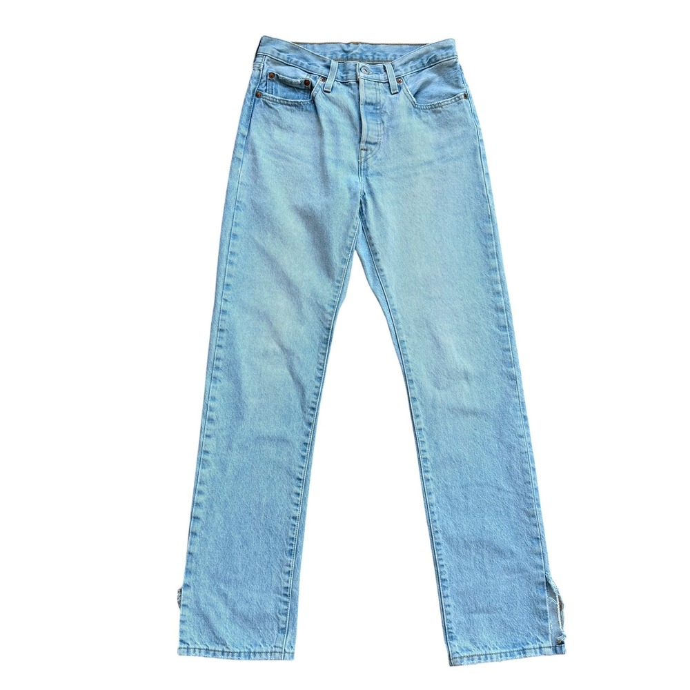 Levis 501 Original High Rise Straight Leg Light Wash Side‎ Slit Jeans W27 L32